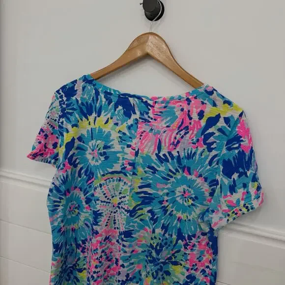 Lilly Pulitzer Jessica Colorful V Neck T Shirt Dress Short Sleeve Size XL - Picture 6 of 6